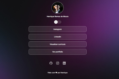 Imagem de um web site com botões e uma foto circular centralizada ao topo do site.